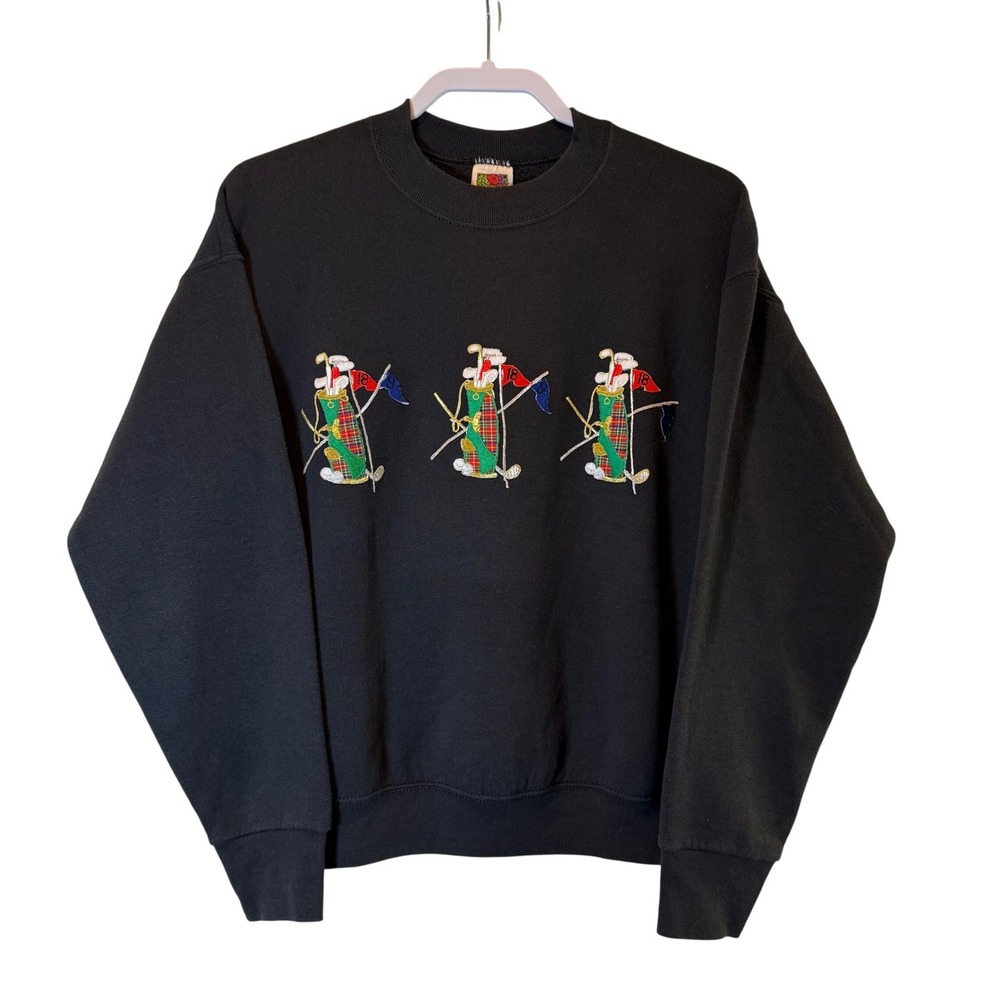 Fruit of the Loom VTG Black Golf Club Embroidery Crewneck Sweatshirt Mens Medium - Picture 2 of 8